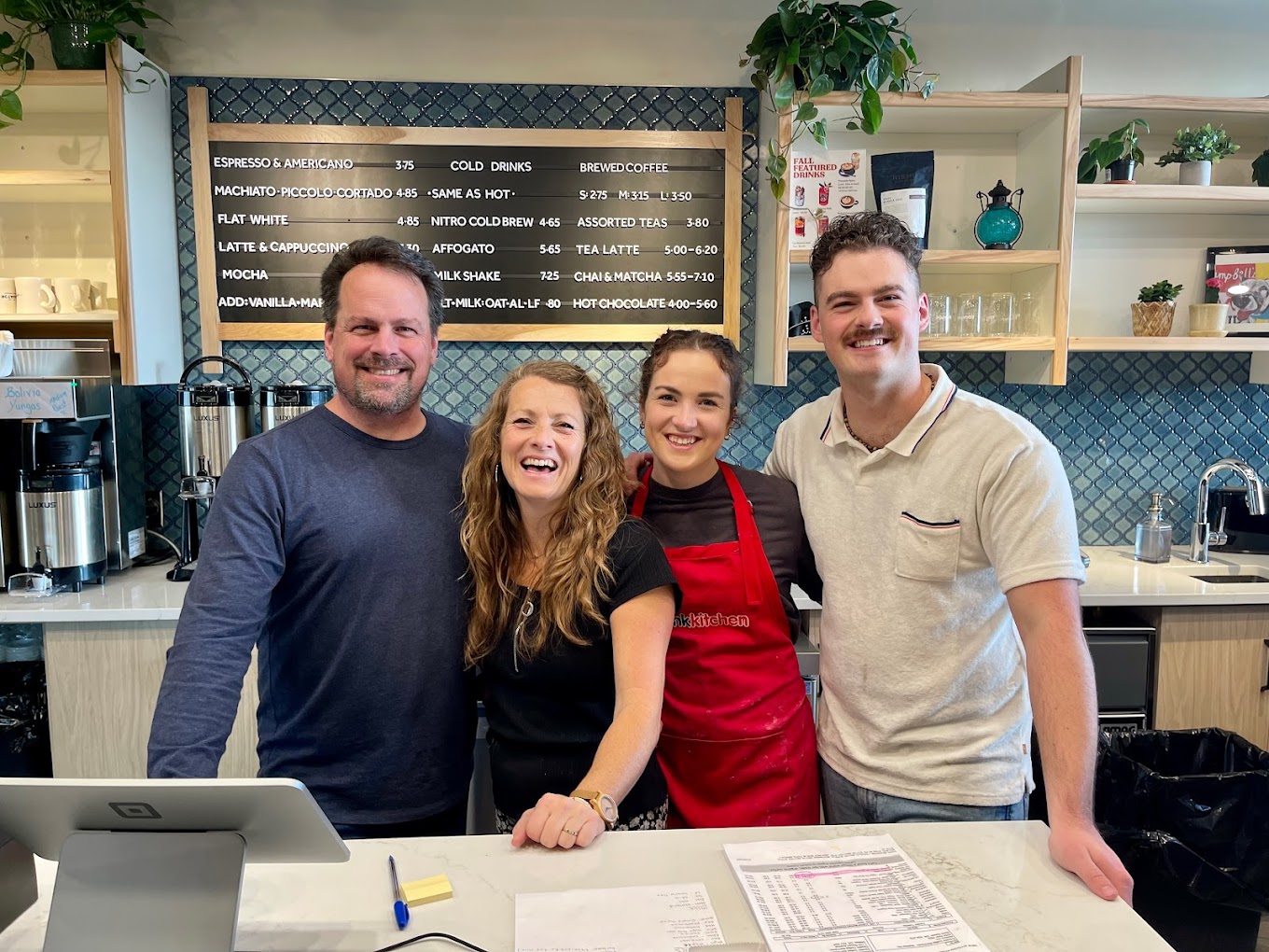 Happy working together at Equator Barrhaven Coffee Hub: Left to right, James, Sandy, Olivia and Ryan.