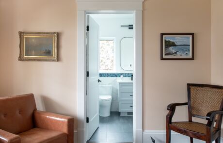 Bathroom view through doorframe